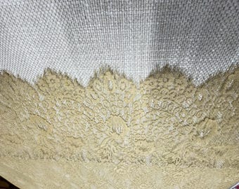 Gold Metallic Chantilly Lace. Metallic lace scallop edging eyelash Lace.Made in the USA. Width 54 Wide. 5 1/2 Yards