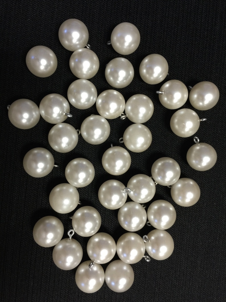 36 Vintage Pearl Buttons Pendant White Wire Loop Made in Korea Acrylic ...