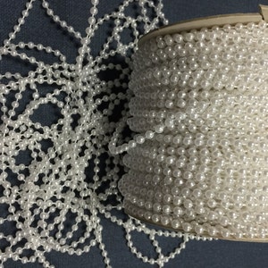 72 mètres de fausses perles vintage sur bobine, guirlande de perles blanches. Perles brillantes. 4 mm