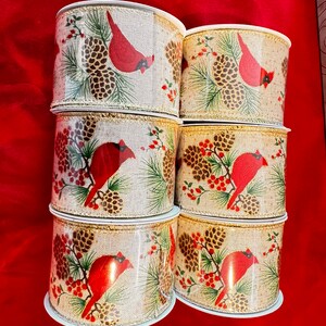 Christmas Holiday Ribbon. Sold by the yard. Wired Ribbon,Cardinal Ribbon.