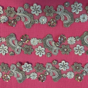 Grey Beaded Appliqué Trims.Pearl Beaded Sequin Trims. Sold by the Yard.