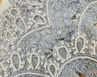 Vintage Beaded Lace. Embroidered Sequin Pearl Beaded Lace. Sold by the yard.