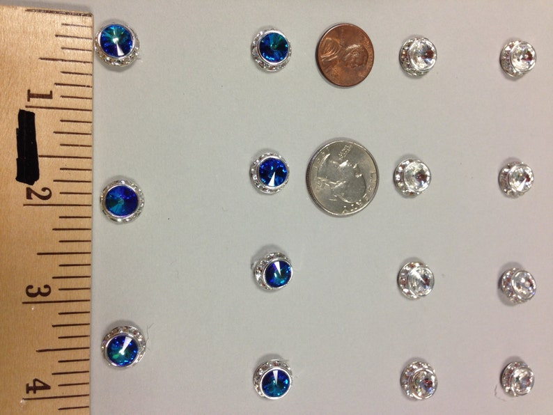 12 Czech Rhinestone Buttons. Made in Czech Republic. BLUE OR CRYSTAL image 3