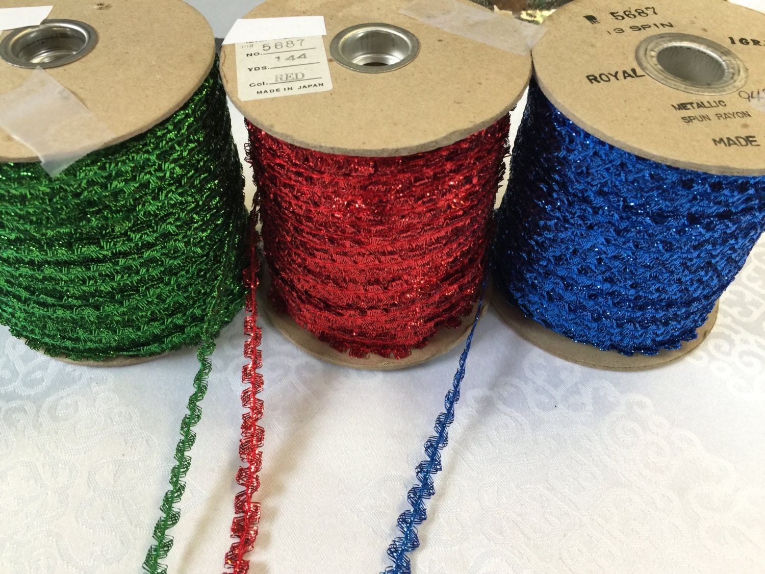 Metallic Ric Rac Ribbon, Green Zigzag Ribbon, Red Ric Rac Trim. Made in ...