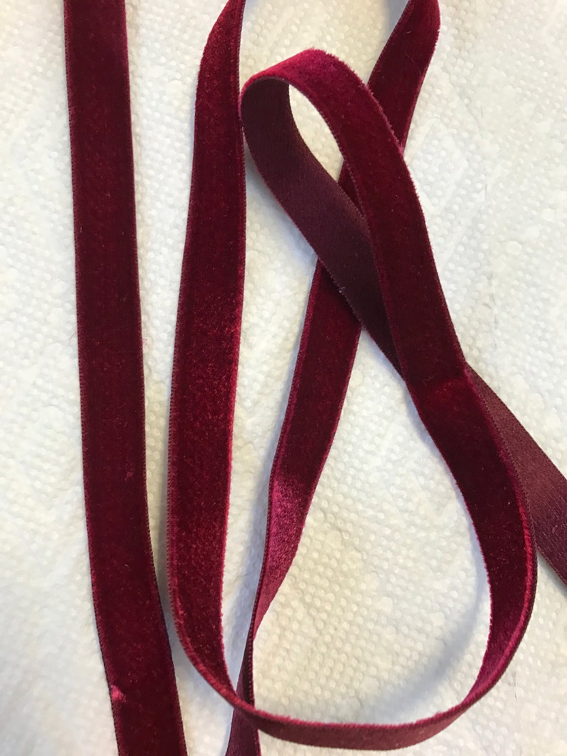 Made in France 10 yards of Velvet Vintage Ribbons Beautiful Garnet colour.