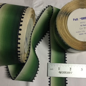 10 Yards of Vintage Picot Edge Rayon/Acetate.Narrow Picot,Picot,Picot Trim. Made in France. Green Ombre Ribbon.
