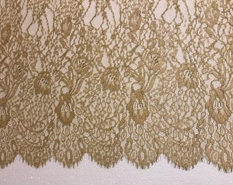 Gold Metallic Chantilly Eyelash lace.Metallic lace scallop edging Lace.Made in the USA. Width 54 Wide