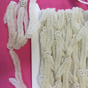 Heavily Beaded Trim, Bridal, Garters, Wedding, Headbands. Motifs. Sold by the yard.