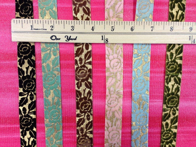 Floral Ribbon Collection of Woven Edge Embossed Velvet Gold Etsy UK