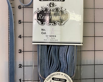 Vintage Velvet Ribbon. Made in Switzerland. Sold by the Roll  of 10 Yards.  Col. Denim Blue