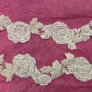 Beaded Pearl Bridal Wedding Appliqués. Sold by the yard.White Appliqués, Motifs.