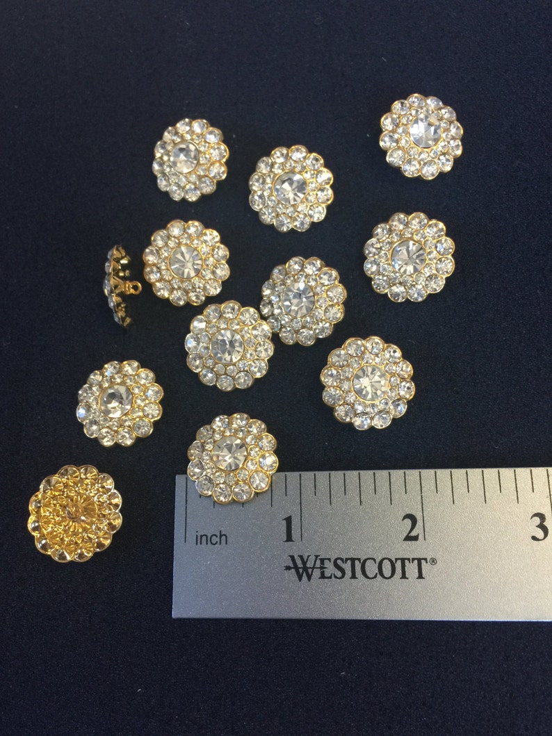 12 Vintage Colour Crystal Gold Rhinestone Buttons.Made in Czech Czechoslovakia.Rhinestone,Gold Buttons,Czech Buttons,Rhinestone Buttons. image 1