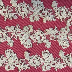 2 Yards of Beaded Appliqué Trims.Pearl Beaded Sequin Trims. Bridal Trims.
