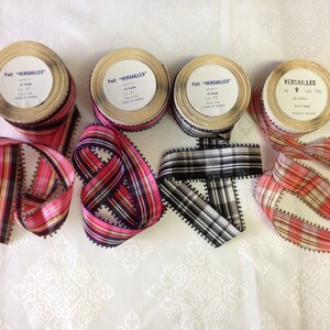 Vintage Plaid Taffeta Ribbon, Rayon, Made in France, 1 5/8 Wide. Sold by the roll. Rayon image 3