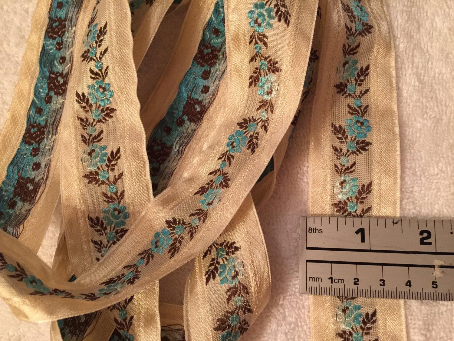 Vintage Jacquard Ribbon Trim with embroidered florals. Floral Etsy