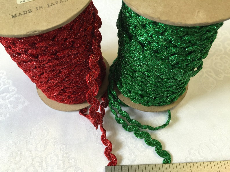 Metallic Ric Rac Ribbon, Green Zigzag Ribbon, Red Ric Rac Trim. Made in ...
