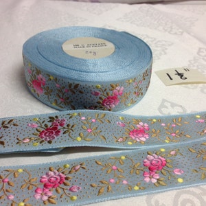 Vintage Jacquard Floral Ribbon Collection. Sold by the yard. Acetate, Made in France, 1 1/8 Wide. image 2