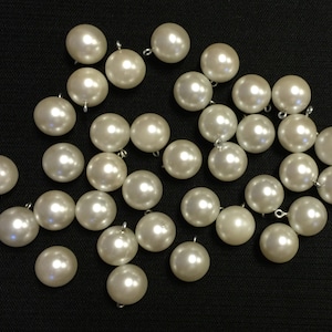 36 Vintage Pearl Buttons Pendant White wire loop Made in Korea  Acrylic. 20mm