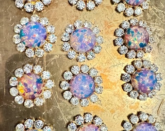Crystal Opal Gold Buttons. Made in Czech Republic. Fancy Buttons. 6 PCS