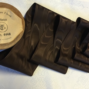 Vintage Moire Taffeta Ribbon, Brown Moire Ribbons,5 inches wide,  Rayon Ribbons, Made in France. Sold by the Yard.