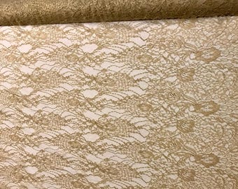 Gold Lac.Metallic Chantilly Eyelash lace.Metallic lace scallop edging Lace. Made in the USA. Width 54 Wide