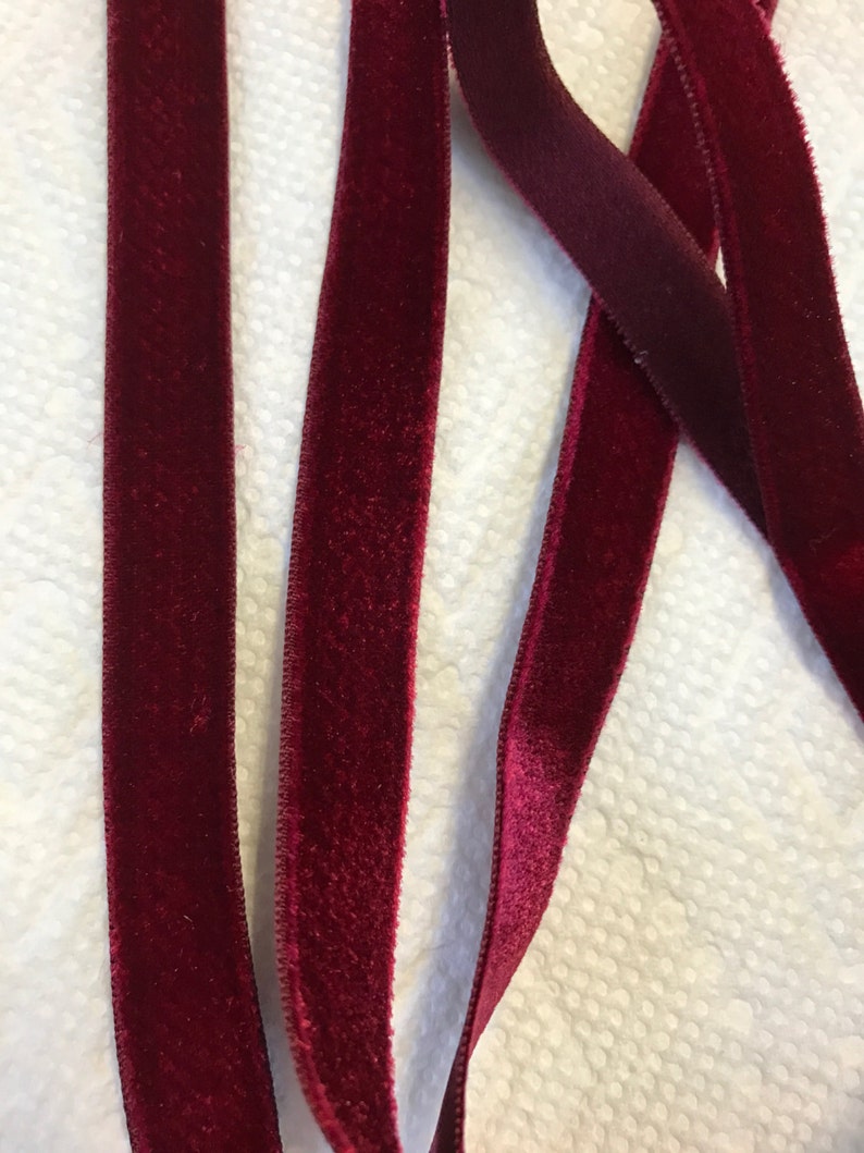 Made in France 10 yards of Velvet Vintage Ribbons Beautiful Garnet colour.