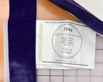TAFFETA BACK VELVET. Sold by the yard. Purple. 2 Inches.