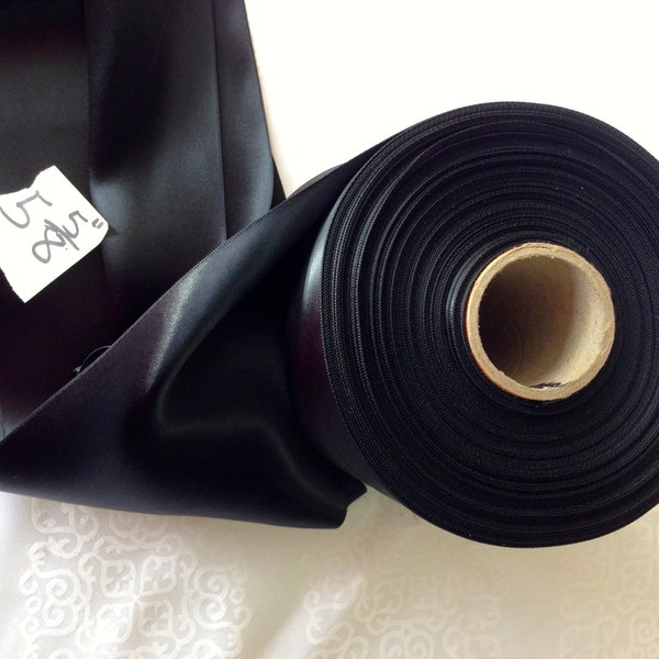 Vintage Satin/Faille Black Ribbon 5 5/8” Wide. Rayon, Sold by the Yard.