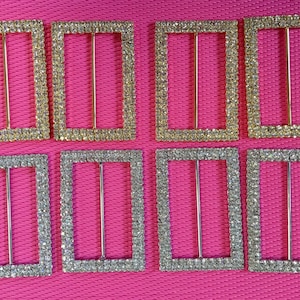 Rhinestone Buckle Diamante Crystal Slider RECTANGLE. Made in Czech Republic. Silver or Gold. Sold individually