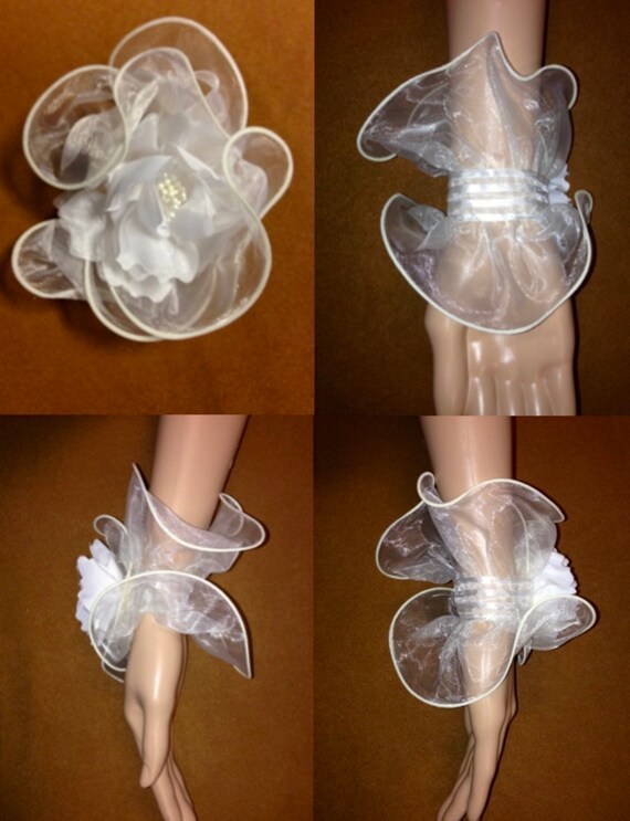 Corsage - Antique Organza Roses Wedding or Prom C… - image 6