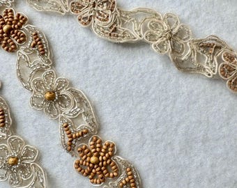 Beaded Trim. Col.Natural/Wooden beads. Sold by the Yard. Costume, Trimmings.