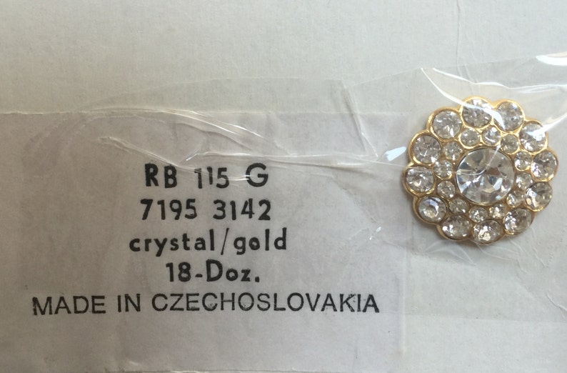 12 Vintage Colour Crystal Gold Rhinestone Buttons.Made in Czech Czechoslovakia.Rhinestone,Gold Buttons,Czech Buttons,Rhinestone Buttons. image 2