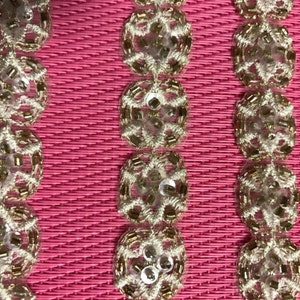 1 Yard of Beaded Sequins Trim. 7/8 Wide, Ivory with Gold Beads.