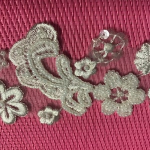 60 Inches of White Beaded Appliqué Trims.Pearl Beaded Sequin trims.