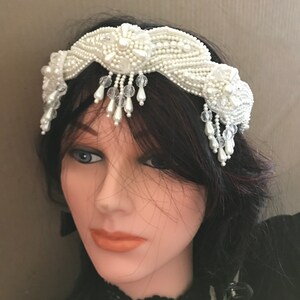 Vintage Pearl Tiara, White Floral Crown, Wedding Headband,Bridal Headpiece. R2092 image 4