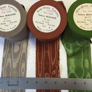 Gros-Grain Moire Ribbon. Rayon/Cotton. Moire Ribbons, Moire,Grosgrain Ribbon. Made in France. Sold by the yard.