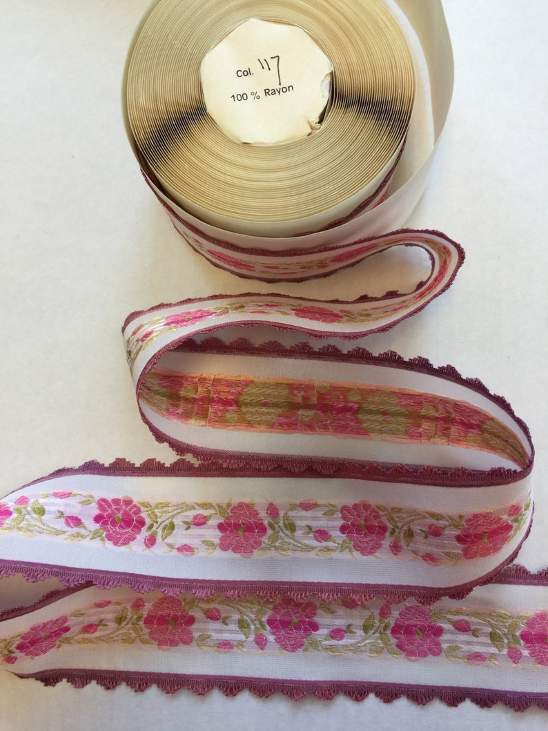 Vintage Floral Ribbon With Scalloped Edge Pattern. Made in Etsy UK
