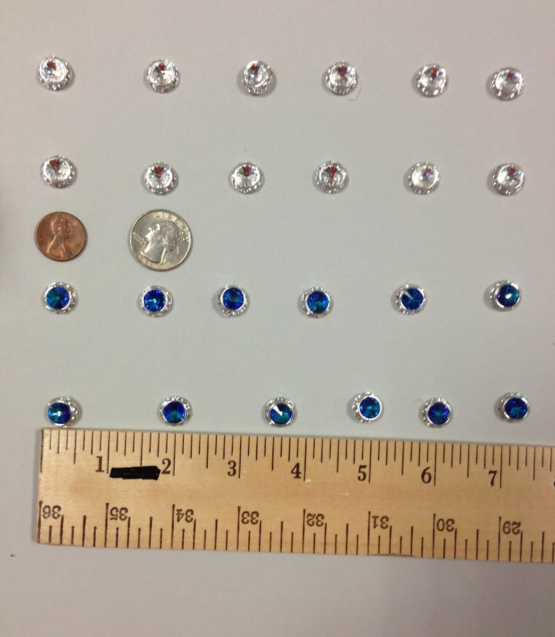 12 Czech Rhinestone Buttons. Made in Czech Republic. BLUE OR CRYSTAL image 1