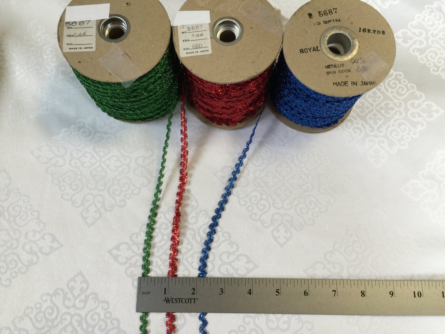 Metallic Ric Rac Ribbon, Green Zigzag Ribbon, Red Ric Rac Trim. Made in ...