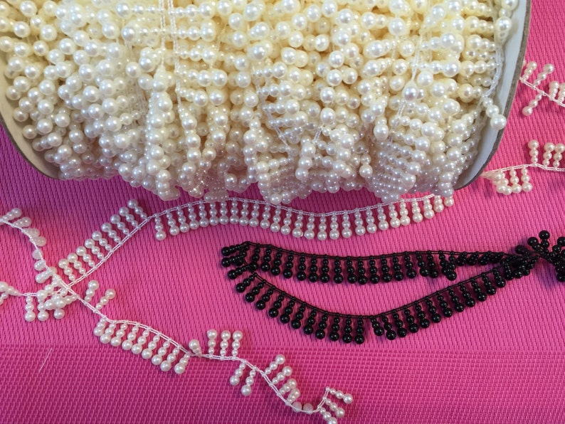 Pearls on roll vintage pearls pearls strands Continuous pearls Vintage Shiny Textured Pearls 36 Yards of Vintage Woven Edge Pearls