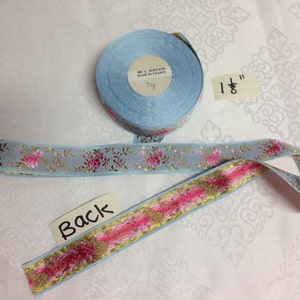 Vintage Jacquard Floral Ribbon Collection. Sold by the yard. Acetate, Made in France, 1 1/8 Wide. image 1