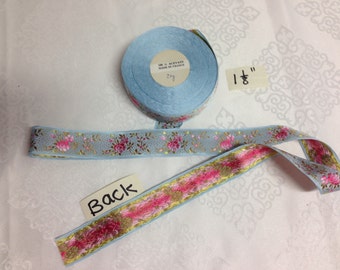 Vintage Jacquard Floral Ribbon Collection. Sold by the yard. Acetate, Made in France, 1 1/8 Wide.