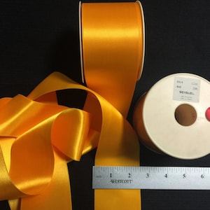 Gold Double Faced Satin Ribbon. Made in France. Sold by the yard.