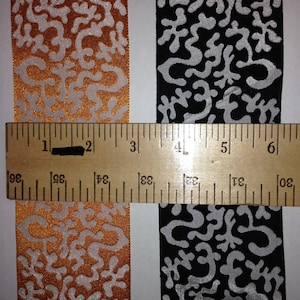 Vintage Jacquard Scroll Ribbons. Made in  France. Sold By the Yard. Orange or Black.