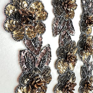 Beaded Sequins Flowerl Applique Trim. Sold by the yard. Beaded Motifs