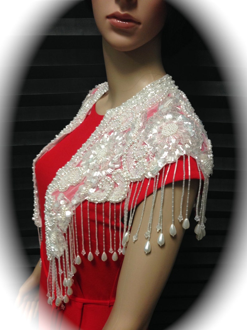 White Beaded and Sequinned Fringe Shawl. One Size Fit All Most Etsy