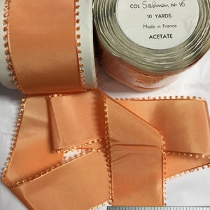 Vintage Picot Edge Rayon. Sold by the Spool of 10 Yards.Picot Trim. Made in France. 2 Inches Wide Salmon or Cantaloup 1 1/2 inch wide.