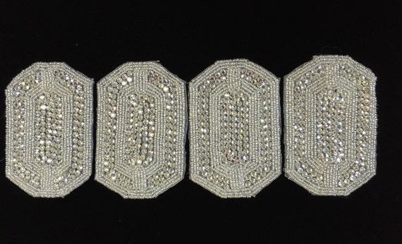 1 Pair of Celestial Beaded Rhinestone Appliqué.Wedding Dress Appliqué, Evening Gown Appliqué ,Sash Appliqué ,Appliqué,Bouquet Appliqué