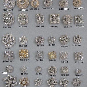Assorted Rhinestone Button Brooch Embellishment Gold Crystal, Silver Crystal Wedding Brooch Bouquet.