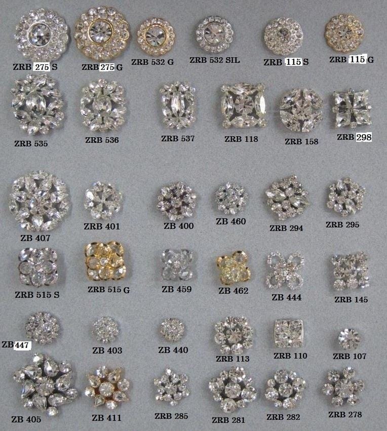 Assorted Rhinestone Button Brooch Embellishment Gold Crystal, Silver Crystal Wedding Brooch Bouquet.